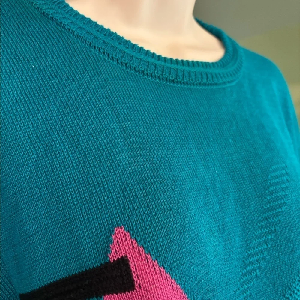 Vintage St. Croix Shop Geometric Pattern Knit Teal Sweater Size Large - Picture 6 of 7